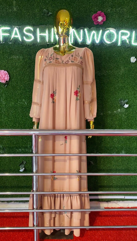 FN. Floral Maxi  DRESS (TAN)